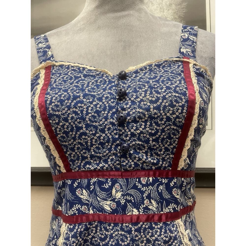 Gunne Sax by Jessica McClintock prairie midi dress blue and white calico MINT - Picture 7 of 16